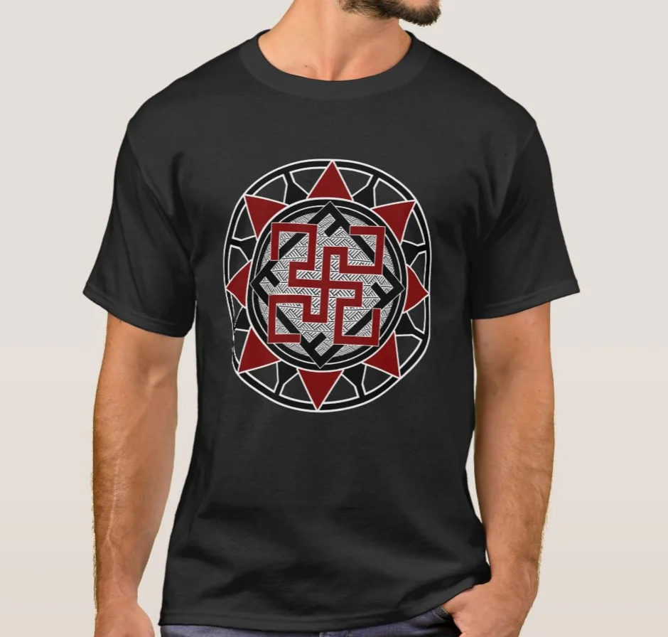 

Traditional Slavic Pattern Valkyrie Slavs Mytholog Sacred Symbols Printed T-Shirt. Cotton Short Sleeve O-Neck Mens T Shirt New