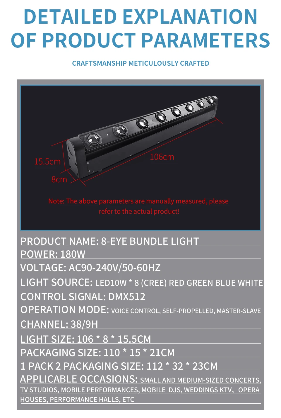 LED Beam RGBW 8x10W Moving Head Light DJ Disco Bar Stage Light DMX512 Moving Hea