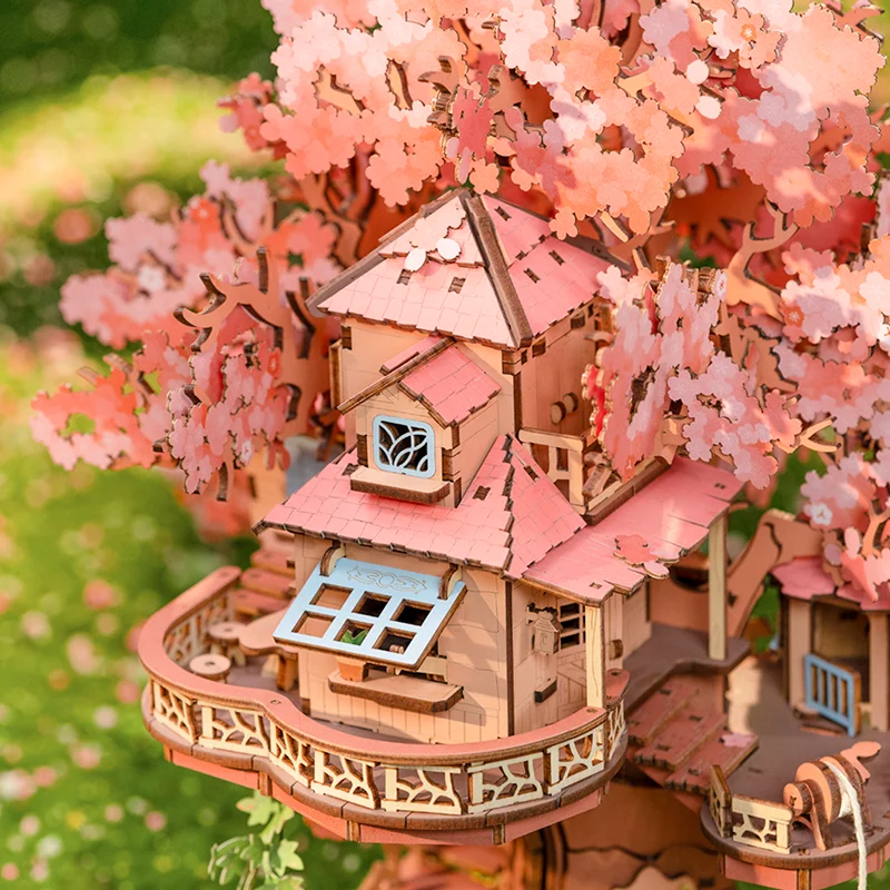 Robotime Rolife Sakura Tree House Model Kits 3D Wooden Puzzles Home Decor Gift Women Girls Boys for Adults 2