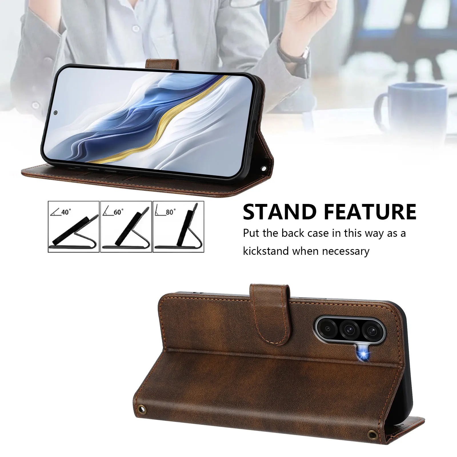 Vintage Leather Flip Phone Case with Magnetic Card Holder and Wallet Functionality