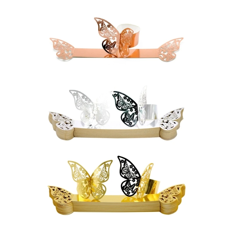 

H55A 50 Pieces Elegant Napkin Rings Hollow Napkin Buckles Tissue Rings Paper Material for Wedding and Banquets