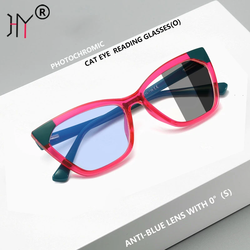 

HUYING Women Photochromic Reading Glasses Cat Eyeglasses Blue Light Blocking TR90 Frame Prescription Optics Diopter 0 To +6.0