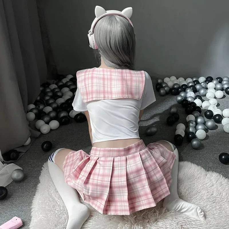 Japanese Sweet Plaid Sexy School Girl Student JK Uniform Role Play Costume Cheerleading Sex Clothing for Women Lingerie