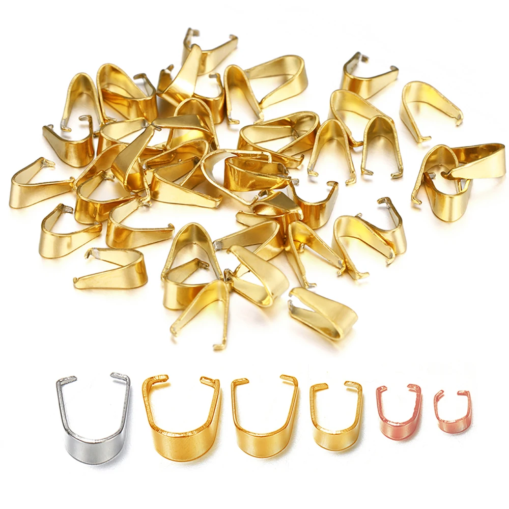 50pcs Stainless Steel Pendant Clip Connector Pinch Bail Clasp DIY Jewelry Making Gold Color Clasps Findings Accessories Bulk