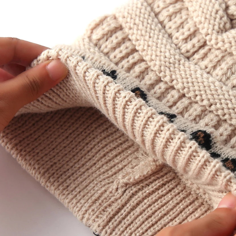 10 Colors Leopard Beanie Women Stretch Knitted Crochet Beanies Winter Hats For Women Warm Lady Messy 5