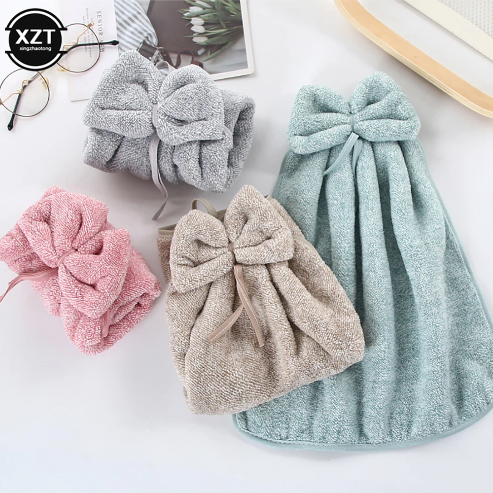 Bowknot Coral Velvet Hand Towels For Kitchen Bathroom Microfiber Soft Quick Dry Absorbent Cleaning Cloths Home Terry Towels microfiber towel hand towel microfiber hand towel