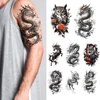 8pcs Waterproof Temporary Tattoo Sticker Flying Dragon Owl Rose Flowers Dark Animal Body Art Arm Fake Tattoos Sleeve Women Men 3