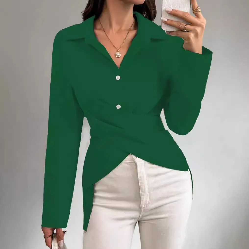 Women Spring Summer Long Sleeve Button Blouse