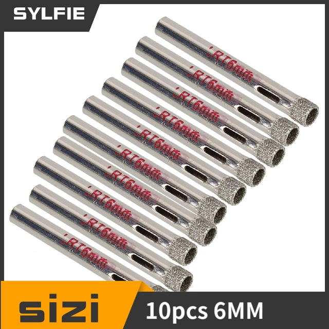 Lot de 10 scies cloche argentées à revêtement diamant, 6mm de diamètre, pour carrelage, céramique, verre 1
