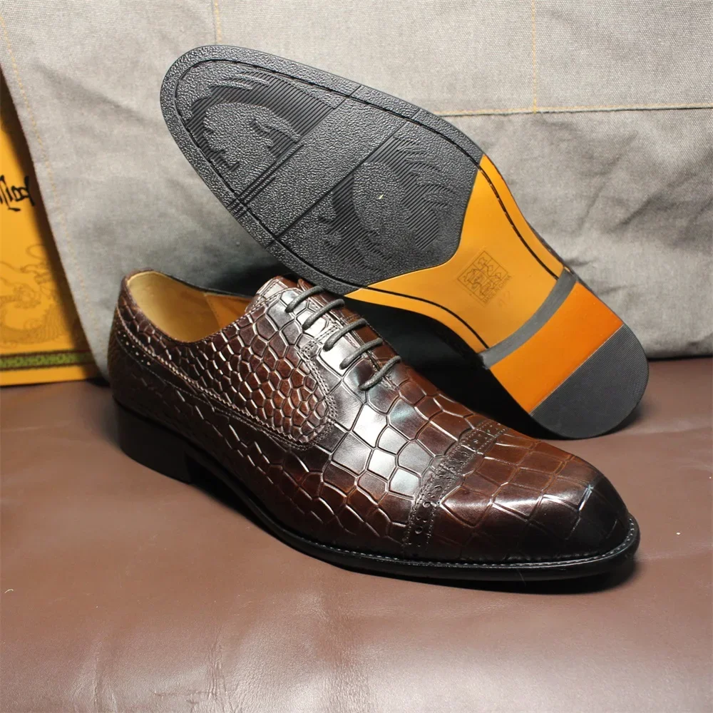 Men's Classic Italian Style Dress Shoes Size 39-46 Genuine Leather Double Buckle Monk Strap Snake Print Cap Toe