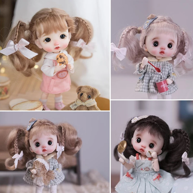 

D04-A979 children handmade toy OB11 1/8 Doll BJD/SD doll wig light brown Cute Horse hair double horsetail hair 1pcs