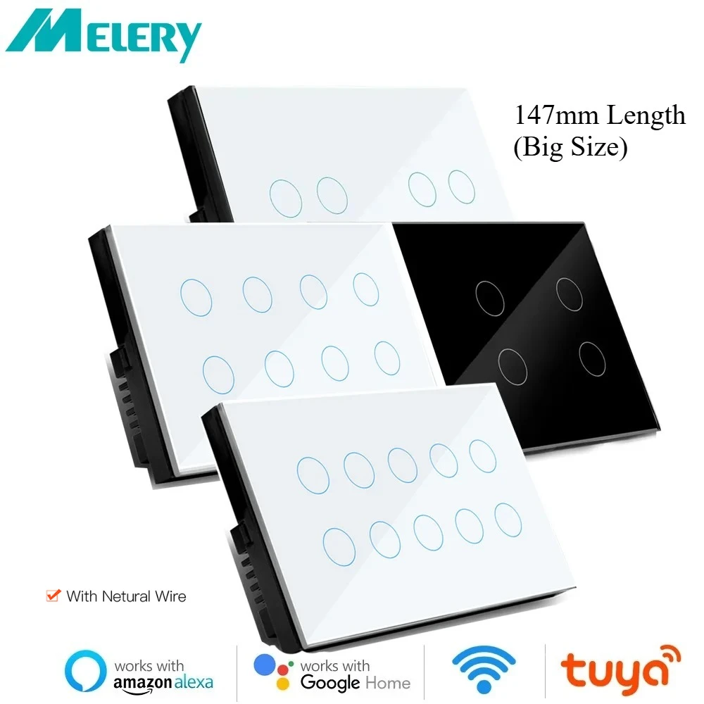 สวิตช์ไฟอัจฉริยะ Melery Wifi Smart Tuya แบบ 4/5/6/8/10 ช่อง สวิตช์ติดผนังแบบสัมผัสกระจก ควบคุมด้วยเสียงผ่าน Alexa และ Google Home Assistant 1