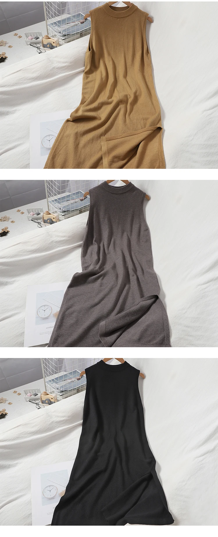 OCEANLOVE Spring Autumn Women Dresses Solid O Neck Casual Sleeveless Knitting Vestidos Korean Fashion Vintage Robe Femme Loose