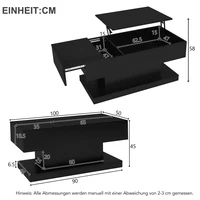 Table à thé élévatrice moderne à haute brillance Table basse LED 100x50x45 Cm avec éclairage LED, plateau de table semi-ascenseur et design coulissant latéral 4