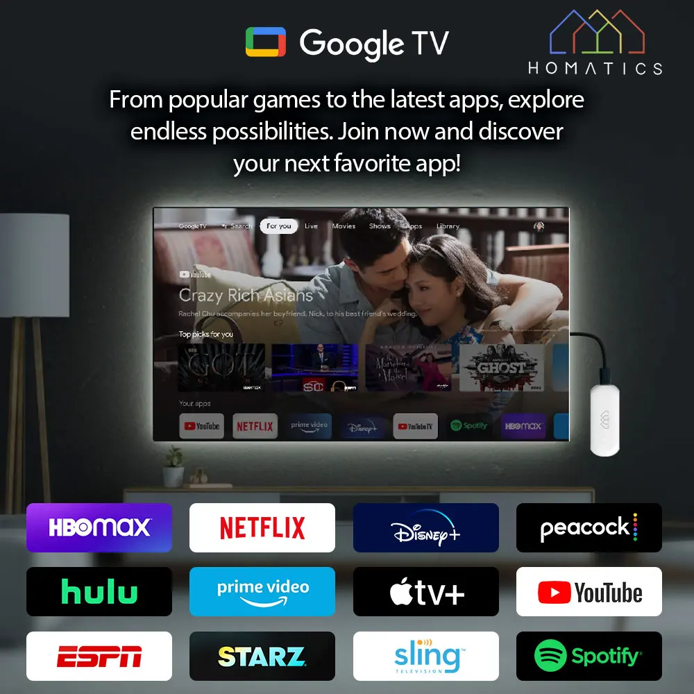 HOMATICS 4K TV Stick Netflix Google Certified 2GB LPDDR4 32G ROM Amlogic S905Y4 Support Dolby Atmos H.265 2T2R Wifi Google box 3