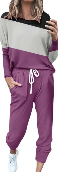Women's Fashion Suits 2024 Spring Summer Latest Casual Sports Comfortable Loose Solid Round Neck Long sleeved Top and Pants Set