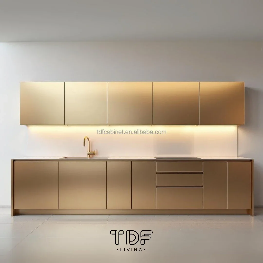 Manufacturer High Quality Luxury 304 Stainless Steel Modular Kitchen Kitchen Island Set PVD Powder Coating Whole House