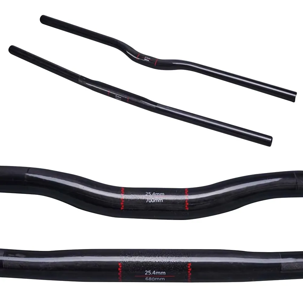 NO Black Glossy Carbon Handlebar 25.4mm Kids' Bike Folding Bicycle MTB Horizontal Handle Bar 480mm-700mm