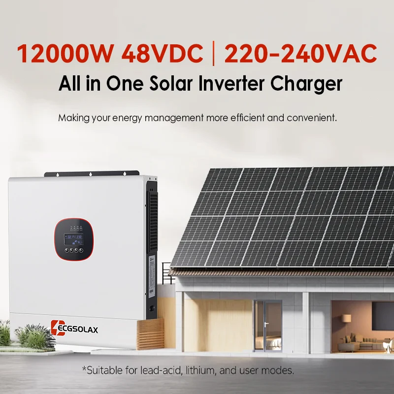 ECGSOLAX 12KW 하이브리드 태양광 인버터 48V 230Vac 듀얼 MPPT 160A 충전기 순수 정현파 오프그리드 하이브리드 인버터 최대 PV 500VDC