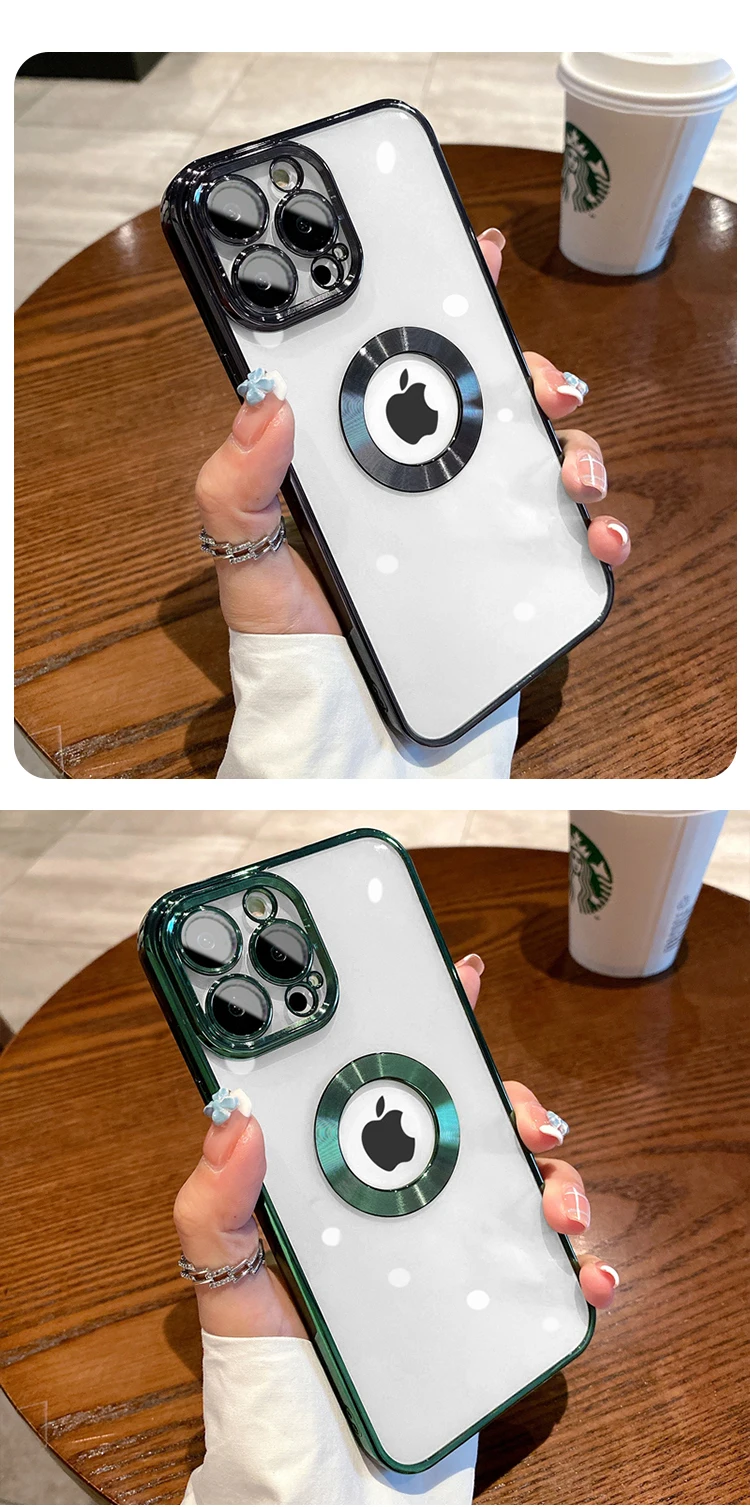 iphone 11 Pro Max  silicone case Luxury Square Plating Clear Case For iPhone 14 13 12 11 Pro Max X XR XS 7 8 Plus LOGO Hole Hollow Soft Silicone Glass Lens Cover iphone 11 Pro Max  cover