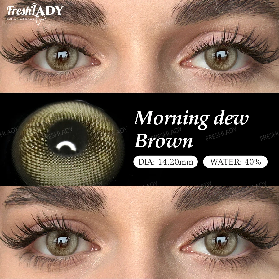 Radiant Brown Colored Contact Lenses - Natural Blue Pupils Effect, Green Soft Tones, Yearly Wear, 14.00-14.50mm Diameter