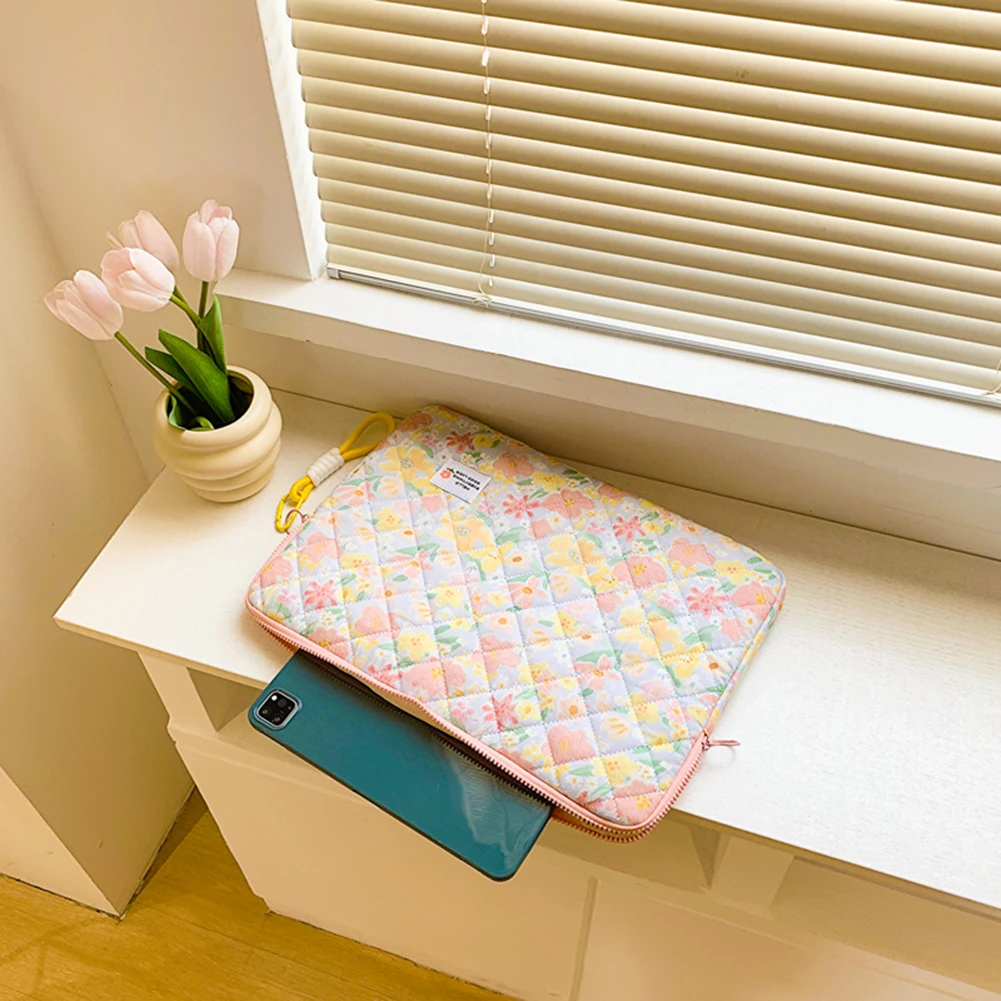 11/13/15 In Tablet Sleeve Case Shockproof Floral Laptop Protective Bag Quilted Soft Document Bag for School Work Business