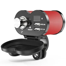  Motorcycle QC 3.0 Quick Charge 5V 3.0A/1.5A Dual USB Cigarette Lighter USB Charger with Voltmeter Time Display with On/Off Swith 