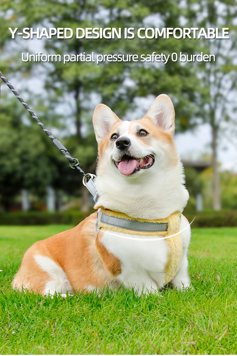 Cores disponíveis do peitoral canino plush: azul, branco, rosa, preto e amarelo