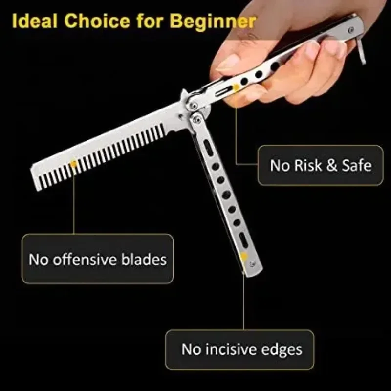 Portable Butterfly Training Knife Foldable Trainer Pocket Flail Knife Uncut Blade Butterfly Comb for Training Tool 4