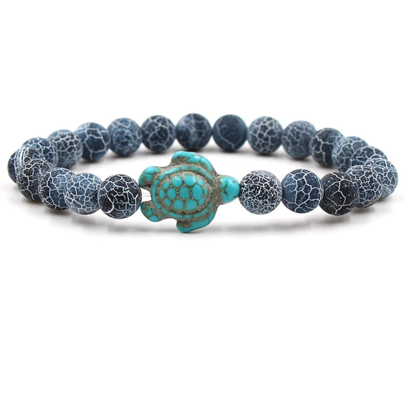 Bracciale Elastico Con Tartaruga Di Mare E Pietre Naturali – Per Uomo E Donna – Stile 4 – Perimetro 20 Cm
