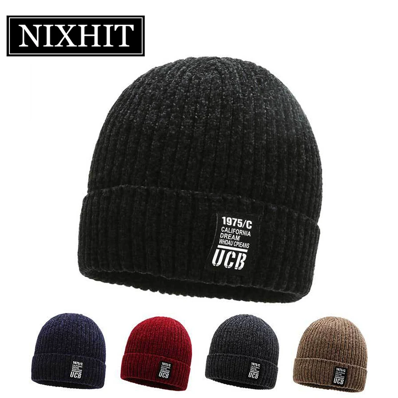 

NIXHIT Skullies Beanies Men Winter Hat Knitted Hats Riding For Men Cap Winter Beanie Plus Velvet Thick Warm Fur Men's Hat Z253
