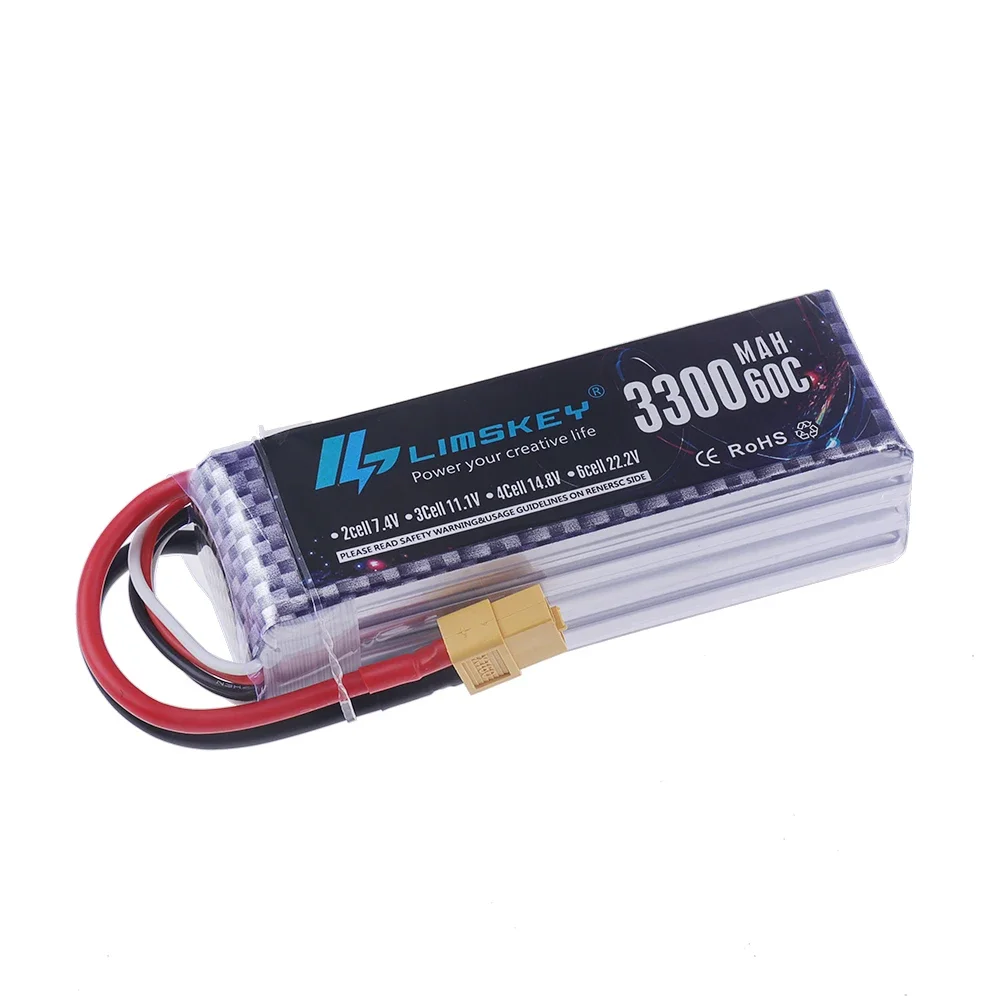 Vue de côté montrant l'épaisseur de la batterie LiPo 4S haute capacité