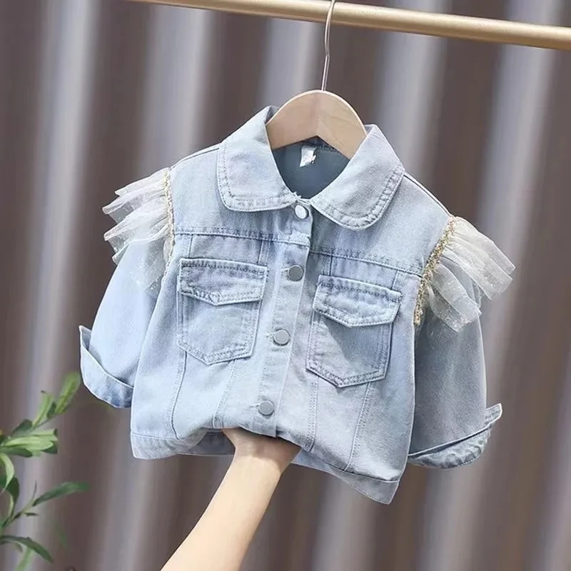

Baby Girls Denim Jacket Korean Spring and Autumn Long-sleeved Denim Cardigan Coat Children's Embroidered Denim Jacket