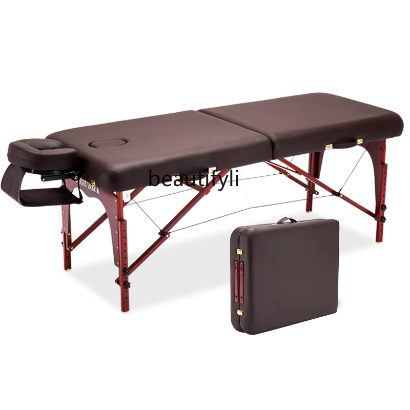 Foldable Massage Facial Bed Solid Wood Portable Household Beauty Salon Massage Needle Physiotherapy Bed Portable solid wood facial bed electric lifting and foldable constant temperature heating physiotherapy bed