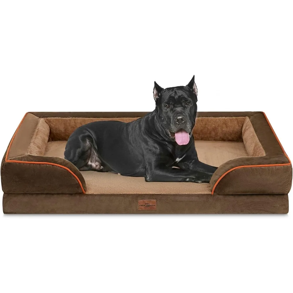 

XXL Dog Bed, Waterproof Orthopedic,for Extra Large,Durable PV Washable Dogs Sofa Beds Brown,with Removable Cover Zipper