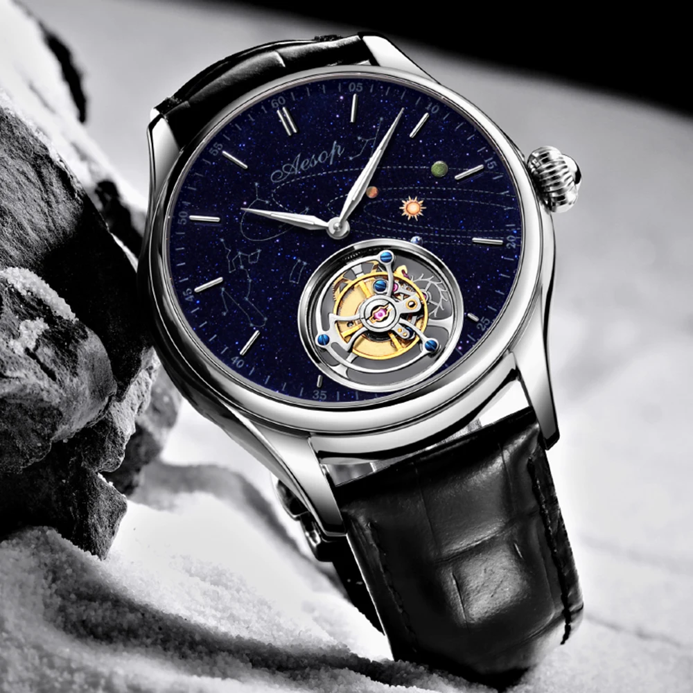 Aesop Genuine Galaxy True Tourbillon Tianjin Movement Starry Sky Sky Micro Painting Earth Mechanical Watch Men's Customized Wate 2