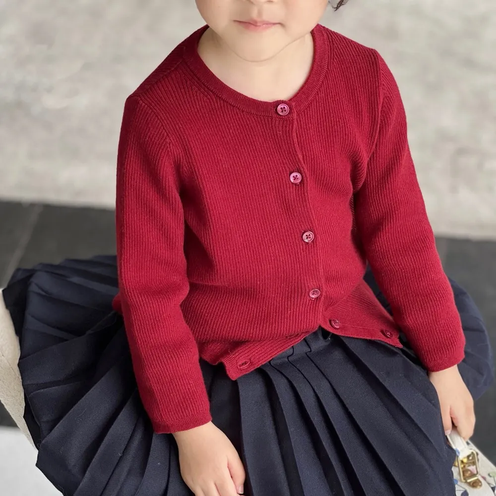 

Одежда для маленьких девочек, Детское пальто, мягкий высококачественный вязаный кардиган красного цвета из смеси шерсти, детские свитера