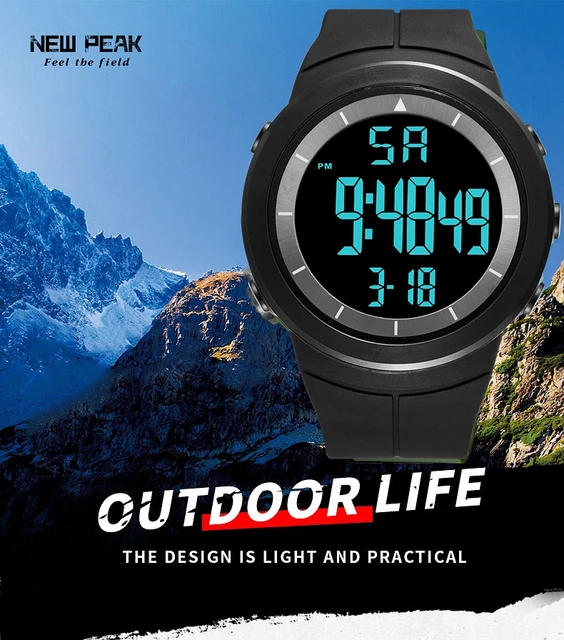 RSVOM Herren Digital Quarz Uhren mit Schwarz Silikon Armband 50M