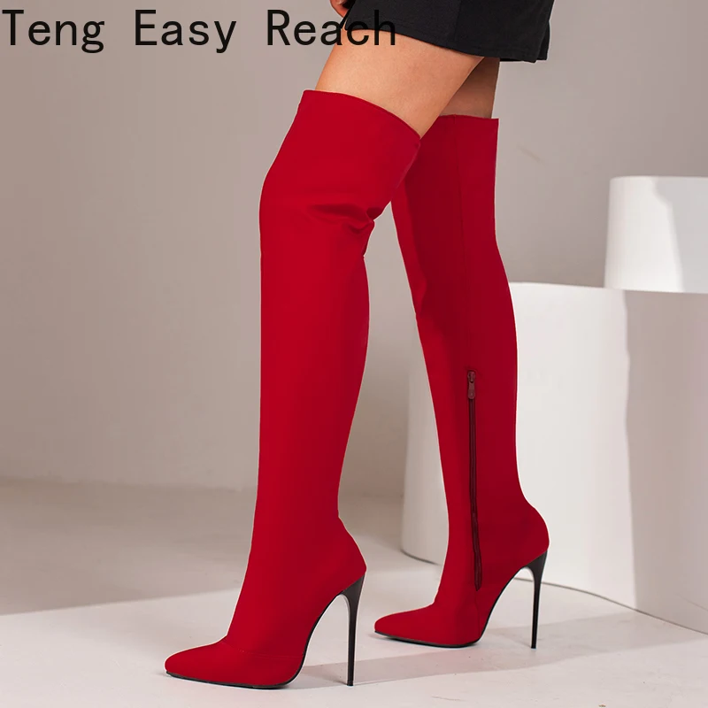 2022 Black Sexy Over The Knee Boots Women Thin Heels Pointed Toe Zipper Thigh High Boot Winter Nightclub Party Stripper Shoes