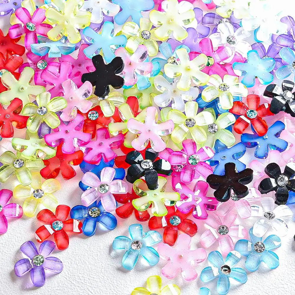

50Pcs Mini Resin Flowers Rhinestone Nail Charm 10mm Five-Peta Flatback Flower Nail Art Decoration Manicure DIY Crafts Nail Parts