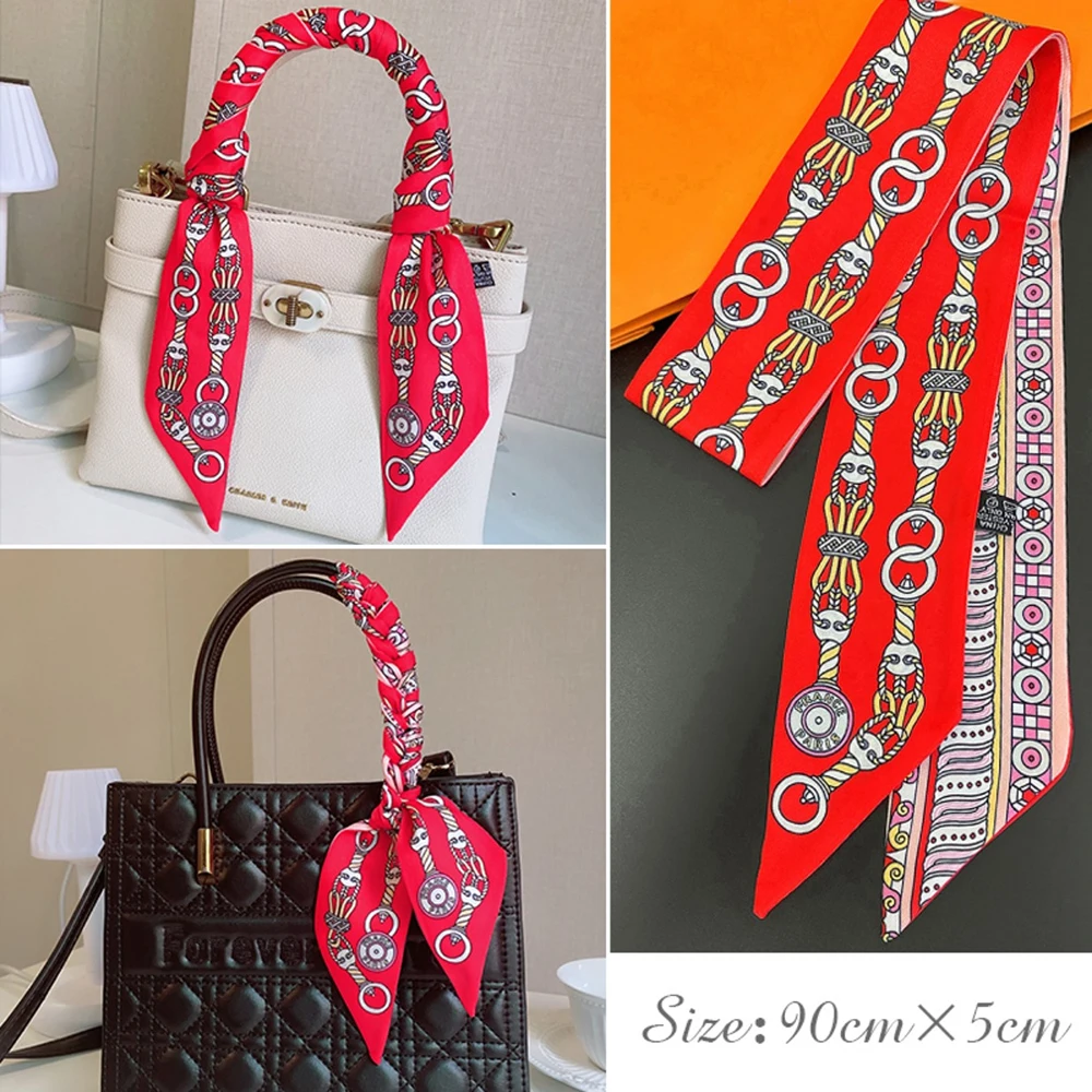 French Spring New Lock Chain Women's Twill Versatile Decorative Ribbon Binding Wrap Ribbon Hair Band Small Scarf Scarf Headband 2
