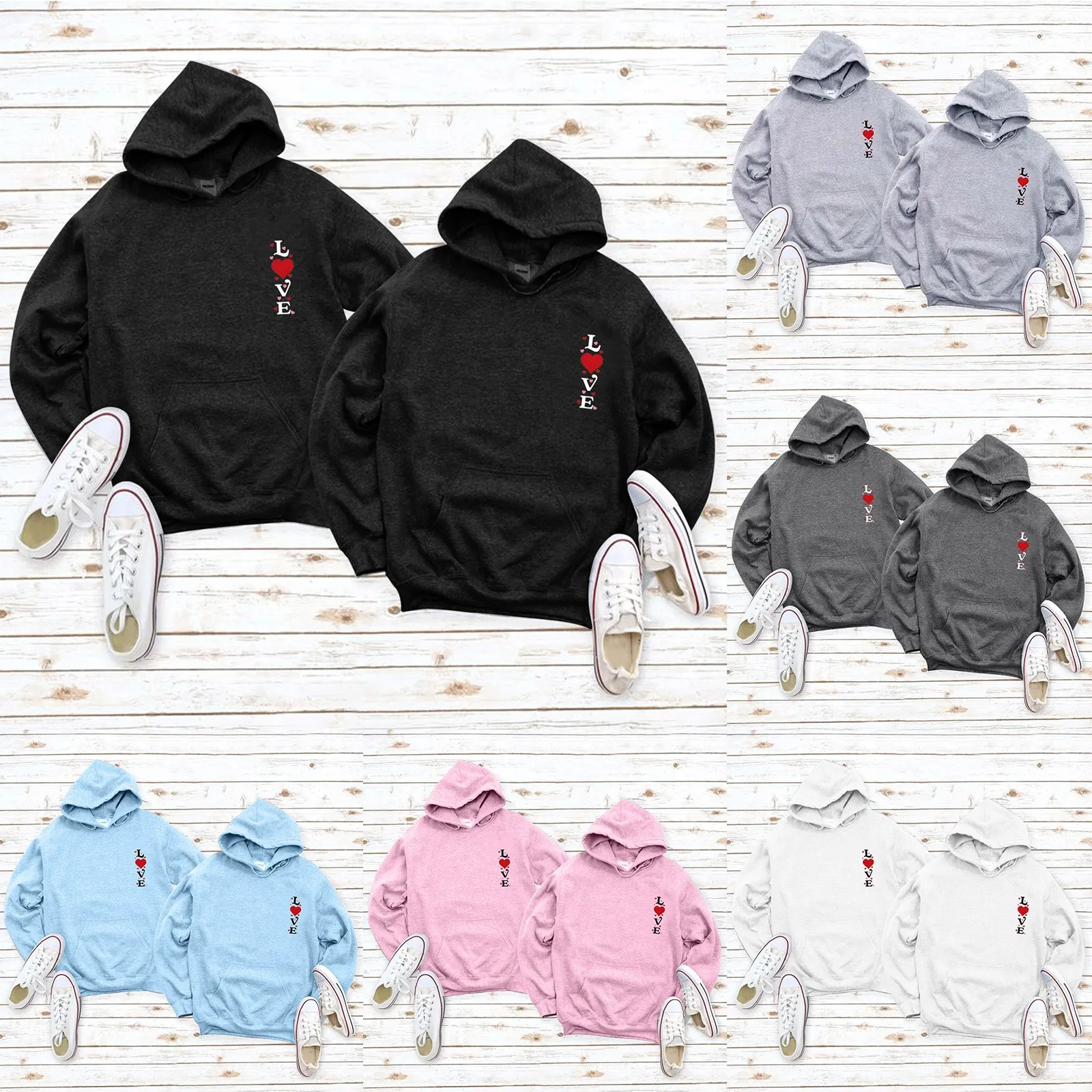 

Mens Couple Casual Sports Pocket Pullover Letter Printed Valentine's Day Couple Hoodie Sweater Text When You Get Home Hoodie