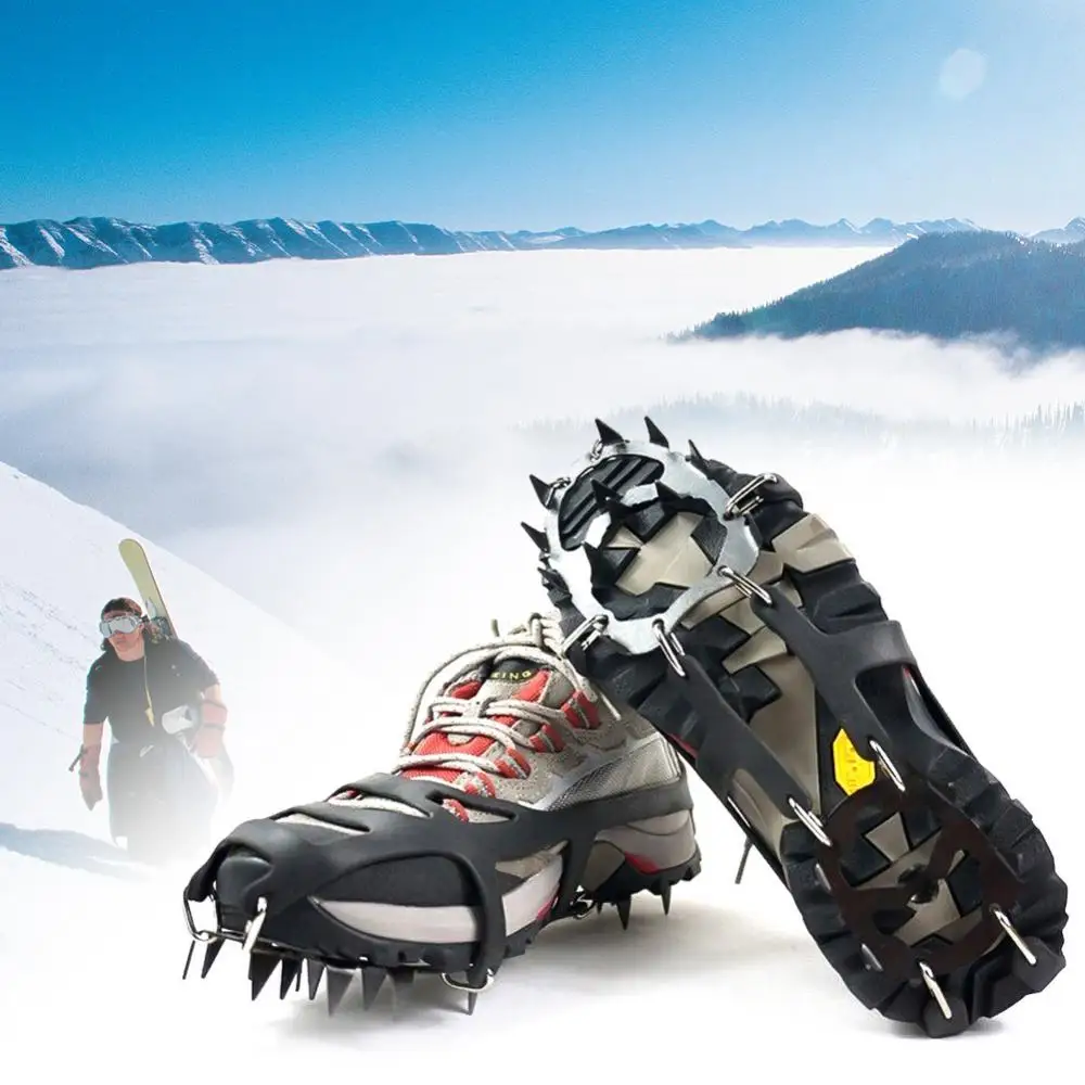 1 Pair 18 Teeth Anti-Slip Ice Snow Shoe Boot Traction Cleat Spikes Crampon Shoes Boots Covers ice gripper spike climbing crampons