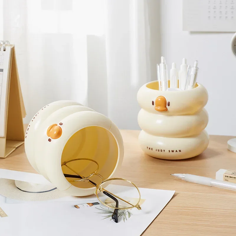 Pen Holder Pen And Brush Holder Desk Organizer Pencil Case Cute Cartoon Round Pencil Holder Office Desk Pen Pot Cup Case Container Organiser Durable Pencil Case