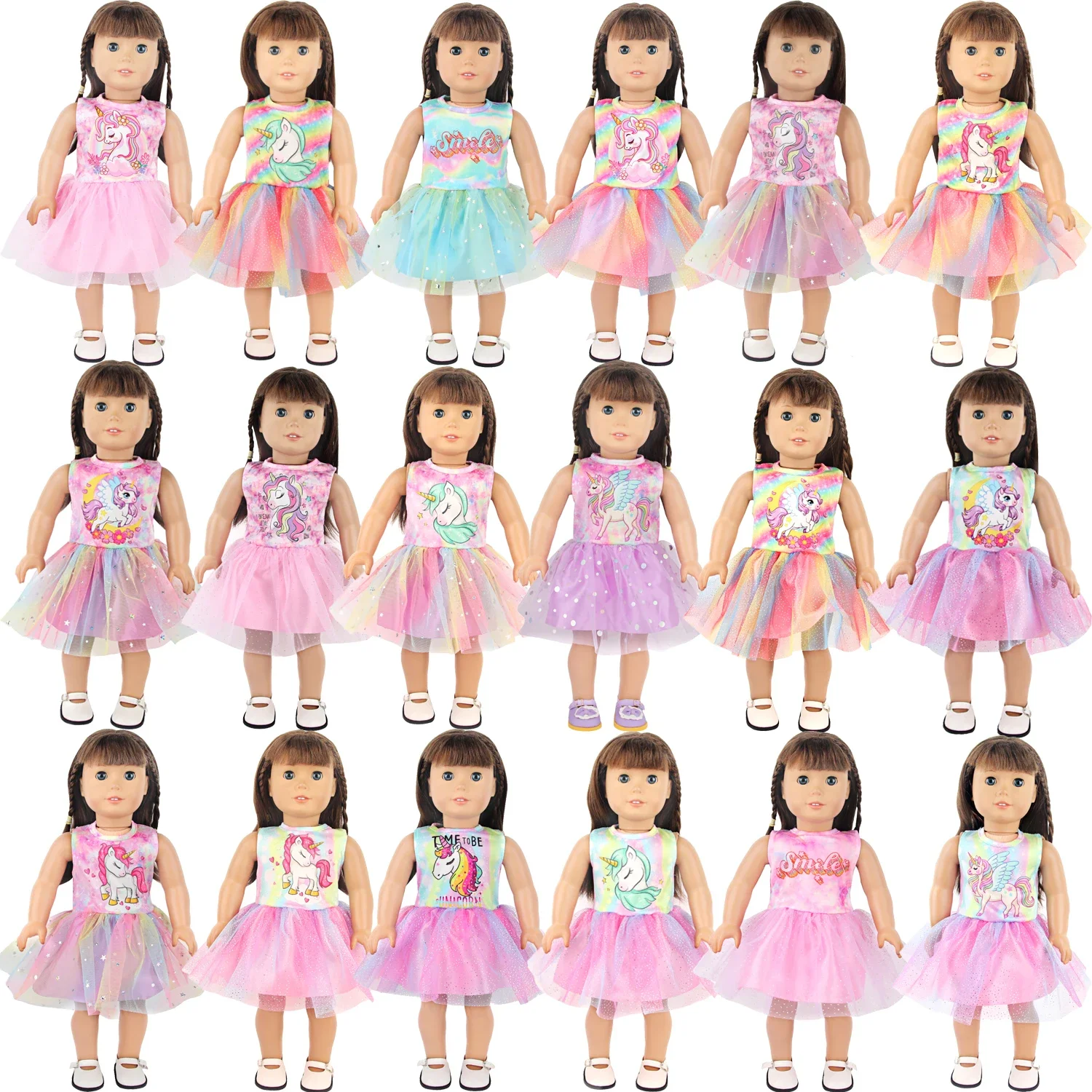 Lovely Double Layered Unicorn Dress Clothes For American 18 Inch Baby Girl Doll Smile Skirts For 43cm Baby New Born Doll DIY Toy everclear songs from an american movie vol one learning how to smile 1 cd