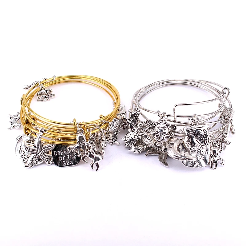 Bangle Bracelet Set 5pcs Women Girls Marine Life Charm