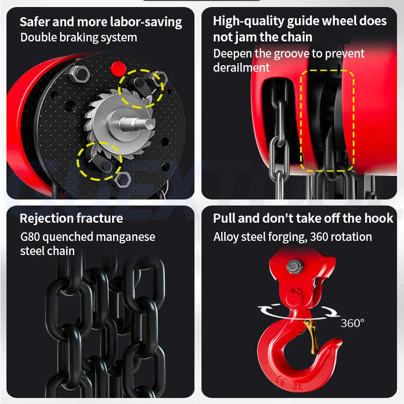 Pulling Wrench Hoist Manganese Steel Hook Hand Chain Hoist Portable Lever Block Inverted Chain Tightener Traction Lifting
