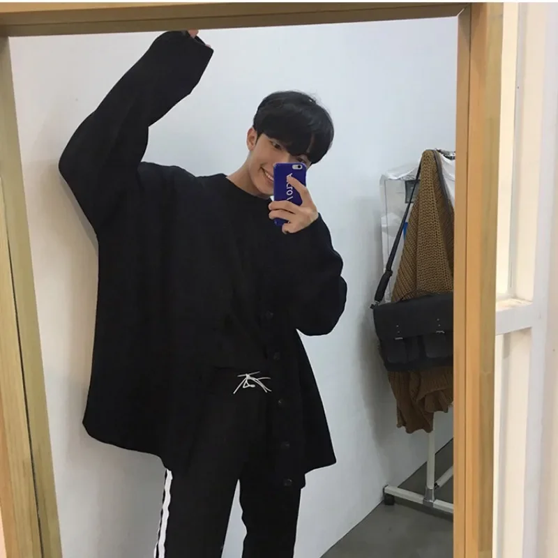 2023New Men's Clothing V-neck Single-breasted Men's Wear Knitted Sweater Loose Solid Color Knitted Cardigan Coat  Autumn Mens