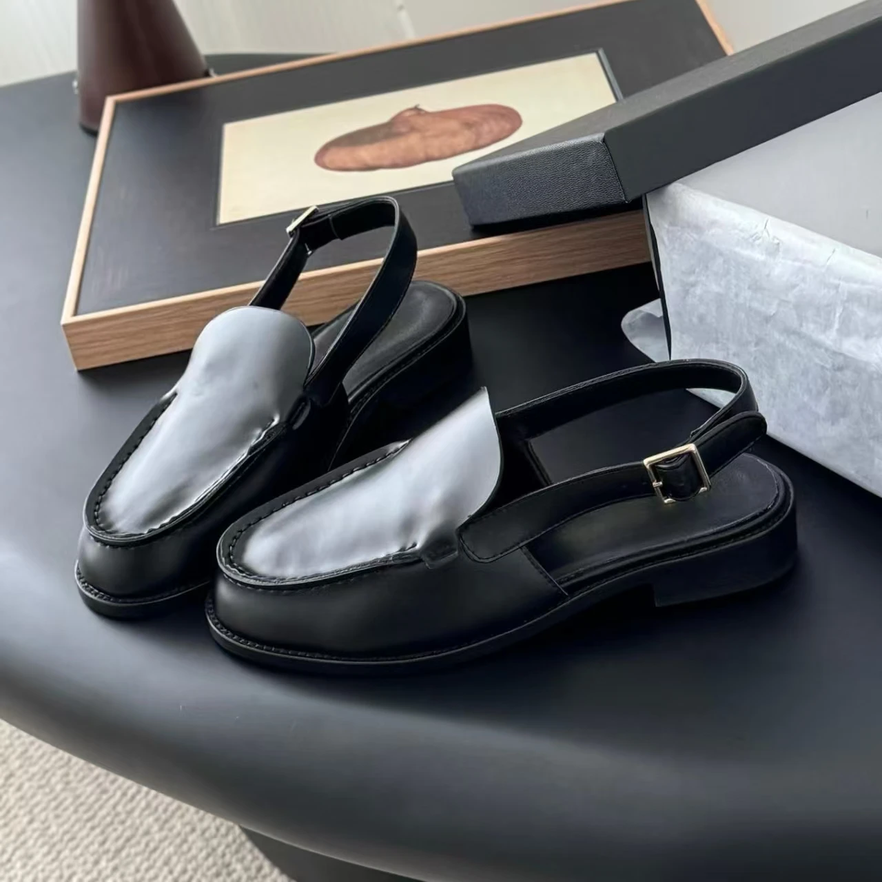 Fashion Spring Newest Genuine Leather Round-Toe Slingback Woman Sandals Mules Shoes Loafers Female Clogs Zapatos De Mujer