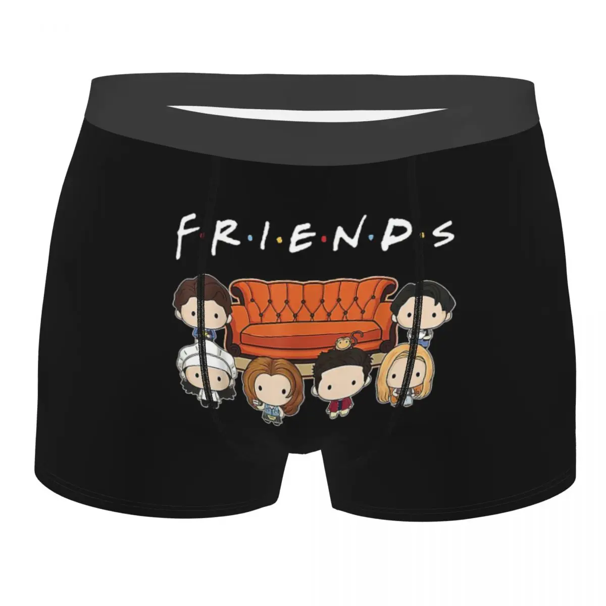 

Men Friends Cartoon Underwear American TV Show Humor Boxer Briefs Shorts Panties Homme Mid Waist Underpants Plus Size